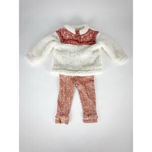 Nicole Miller 2-Piece Outfit Sherpa Sweater + Floral Pink Legging Set 6-9 Months